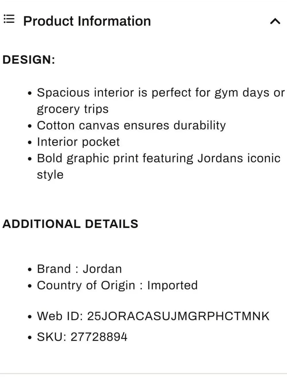 Jordan Graphic Tote Bag- Black